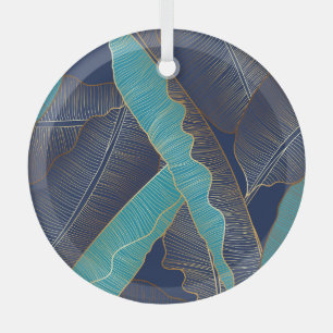 Golden Banana Leaf: Luxury Pattern. Glass Tree Decoration