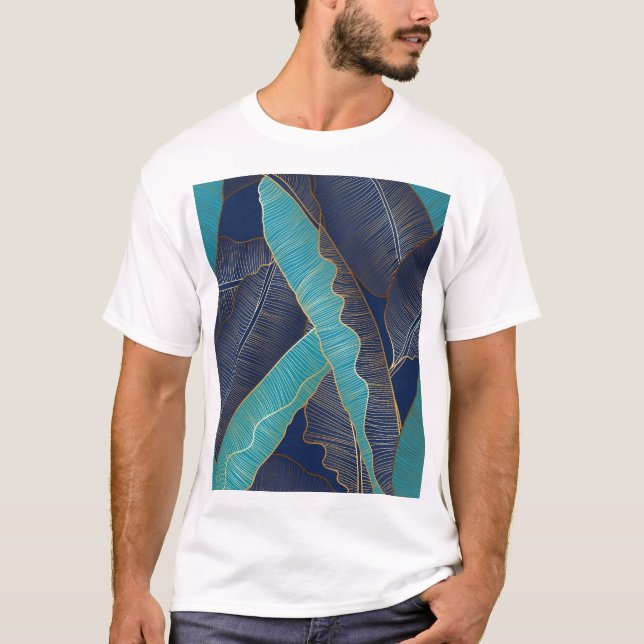 Golden Banana Leaf: Luxury Pattern. T-Shirt (Front)