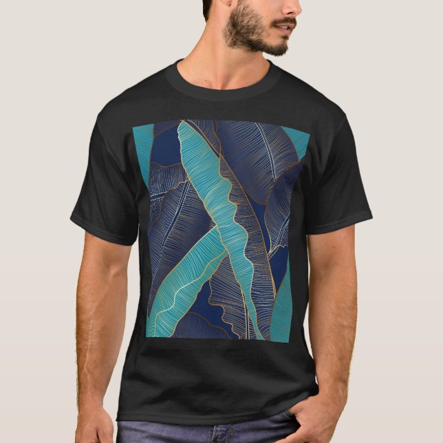Golden Banana Leaf: Luxury Pattern. T-Shirt (Front)