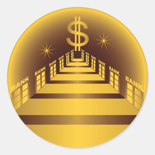 Golden Bank Corridor Glowing Dollar Finance  Classic Round Sticker (Front)