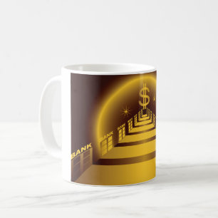 Golden Bank Corridor Glowing Dollar Finance Coffee Mug