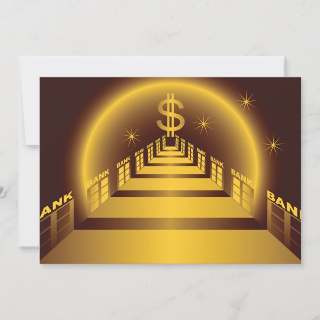 Golden Bank Corridor Glowing Dollar Finance  Invitation (Front)