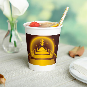 Golden Bank Corridor Glowing Dollar Finance  Paper Cups