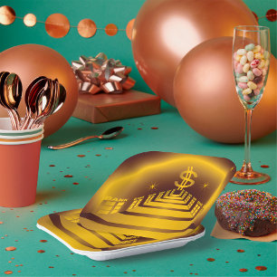 Golden Bank Corridor Glowing Dollar Finance  Paper Plate