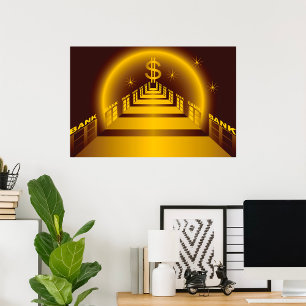 Golden Bank Corridor Glowing Dollar Finance  Poster