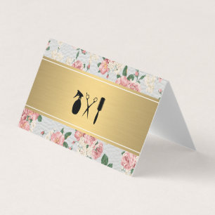Golden Bar Leather Appointment Floral Pattern Business Card
