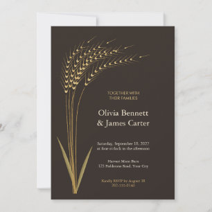 Golden Barley Espresso Rustic Wedding Invitation