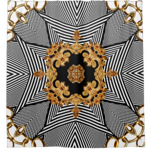 Golden baroque and chains ornament pattern shower curtain