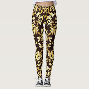 Golden Baroque Black Seamless Pattern Leggings