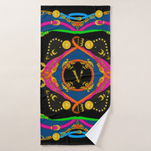 golden baroque, chain and belt pattern bath towel