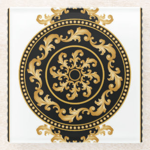 Golden baroque, chains, black decor glass coaster