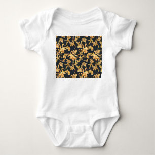 Golden baroque cranes: rococo ornament. baby bodysuit