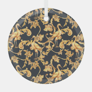 Golden baroque cranes: rococo ornament. glass tree decoration