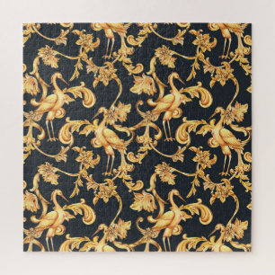 Golden baroque cranes: rococo ornament. jigsaw puzzle