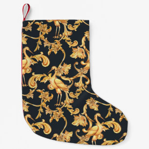 Golden baroque cranes: rococo ornament. small christmas stocking