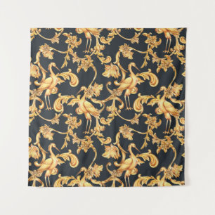 Golden baroque cranes: rococo ornament. tapestry