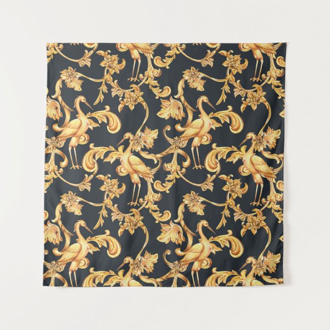 Golden baroque cranes: rococo ornament. tapestry (Front)