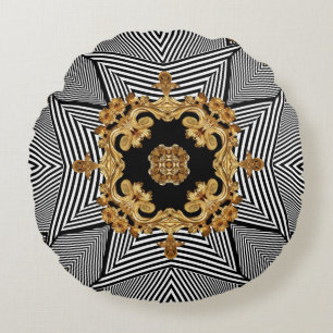 Golden Baroque: Elegant Chains Ornament Round Cushion