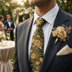 Golden Baroque Floral Elegance Tie