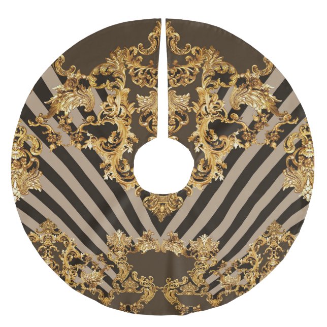 Golden baroque: geometric pattern design brushed polyester tree skirt (Front)