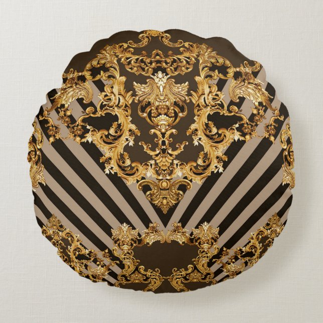 Golden baroque: geometric pattern design round cushion (Front)