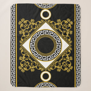 Golden Baroque: Greek Black Border Sherpa Blanket