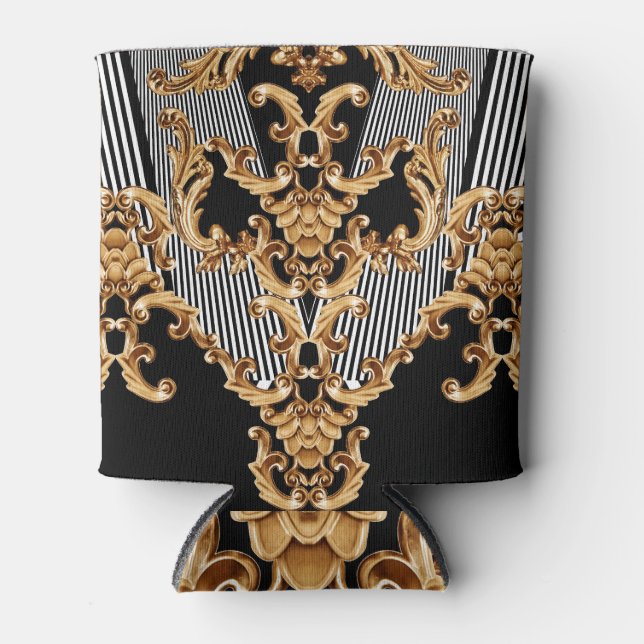 Golden baroque, intricate ornament design. can cooler (Front)