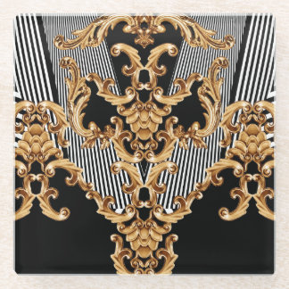 Golden baroque, intricate ornament design. glass coaster
