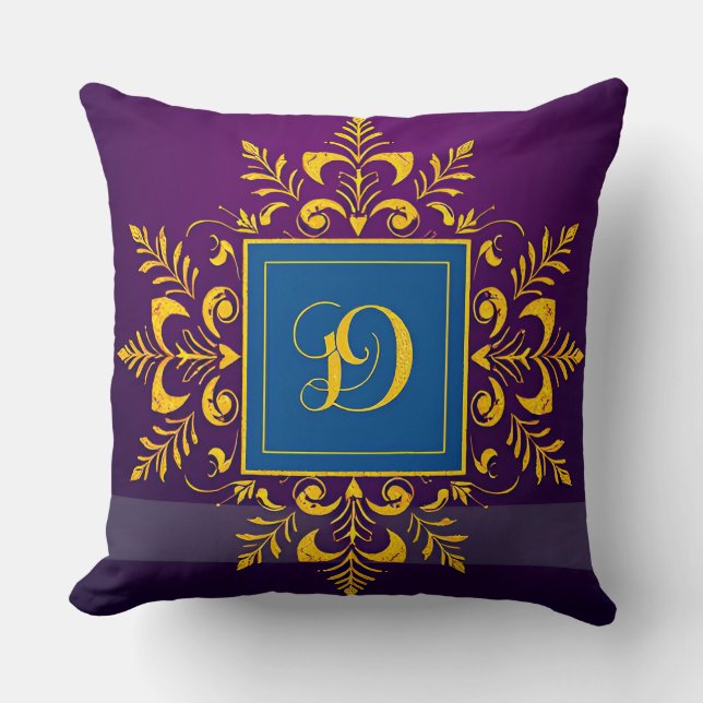 Golden Baroque Letter D Classic Monogram Style ✨ Cushion (Front)