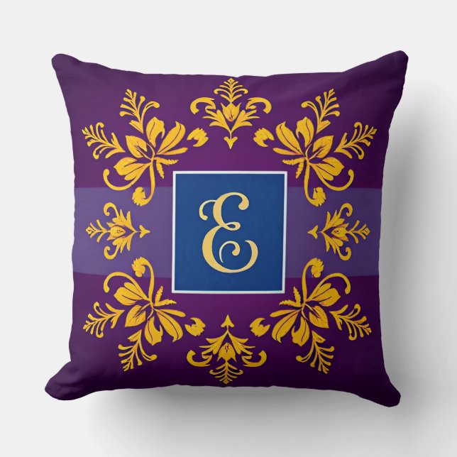 Golden Baroque Letter E Classic Monogram Style ✨ Cushion (Front)
