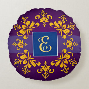 Golden Baroque Letter E Classic Monogram Style ✨ Round Cushion