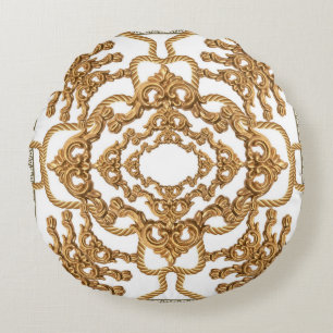 Golden Baroque: Luxurious Ornament Design. Round Cushion
