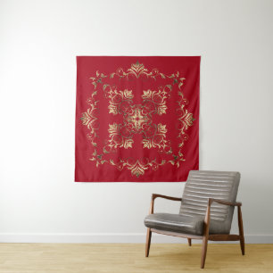 Golden baroque on grunge background. tapestry