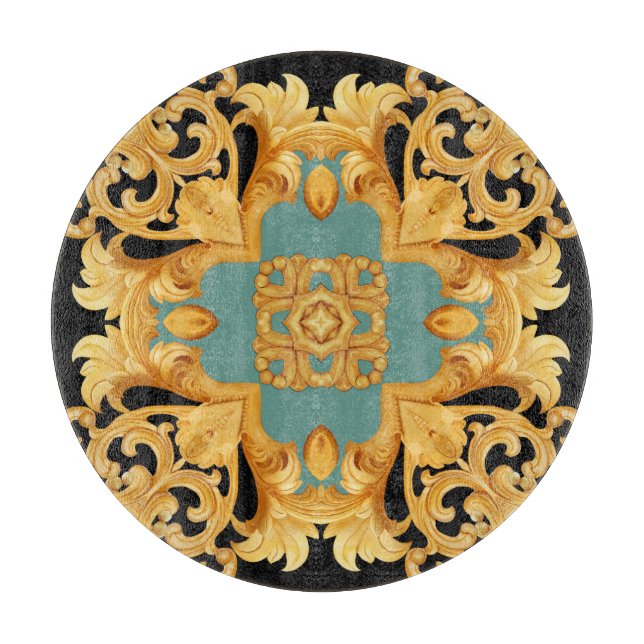Golden Baroque Ornament 3D Elements Cutting Board (Front)