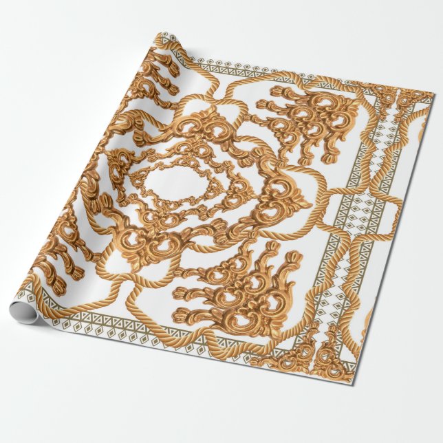 Golden Baroque Ornament. Gold cartouche, gold scar Wrapping Paper (Unrolled)