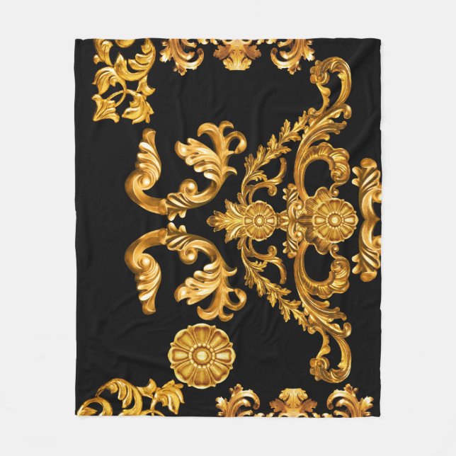 Golden Baroque, Ornamental Elements. Fleece Blanket (Front)