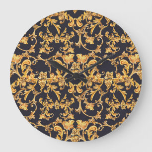 Golden Baroque, Scroll Leaves Pattern. Large Clock