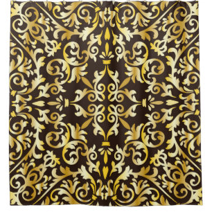 Golden baroque seamless pattern on black backgroun shower curtain