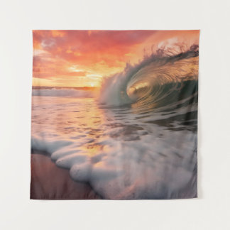 Golden Barrel Coastal Photorealistic Digital Art Tapestry