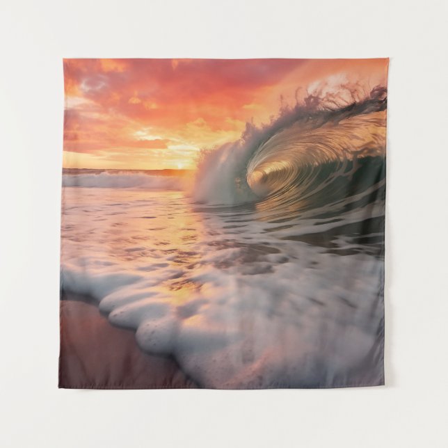 Golden Barrel Coastal Photorealistic Digital Art Tapestry (Front)