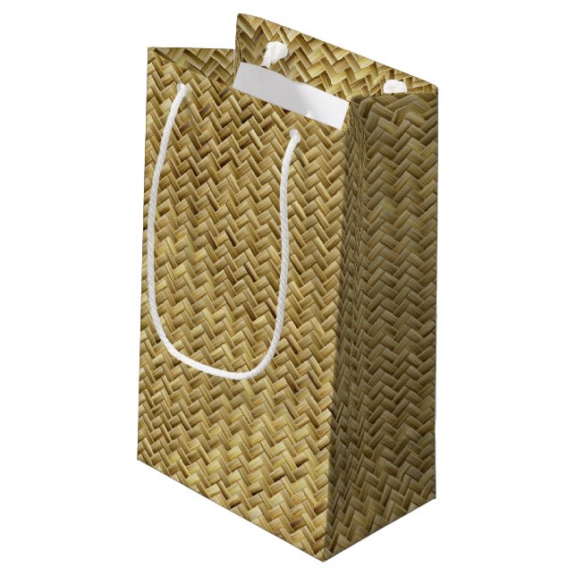 Golden Basket Weave Design Small Gift Bag (Back Angled)