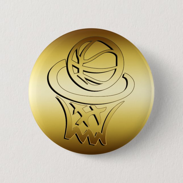 GOLDEN BASKETBALL HOOP 6 CM ROUND BADGE (Front)