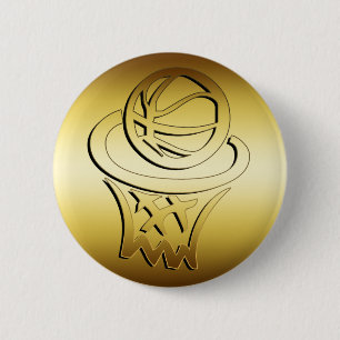 GOLDEN BASKETBALL HOOP 6 CM ROUND BADGE