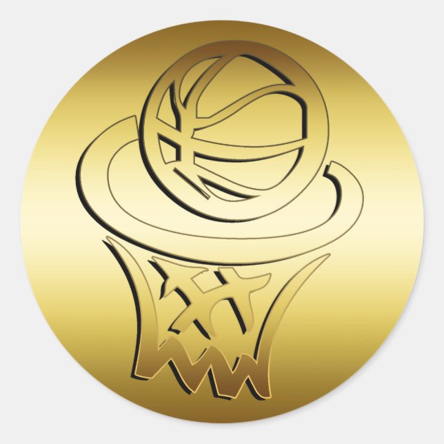 GOLDEN BASKETBALL HOOP CLASSIC ROUND STICKER (Front)