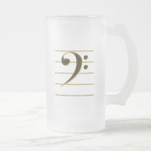 Golden Bass Clef Music Note Frosted Glass Beer Mug