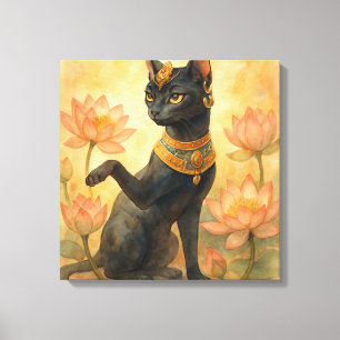 Golden Bastet Cat Goddess Lotus Sanctuary Canvas Print