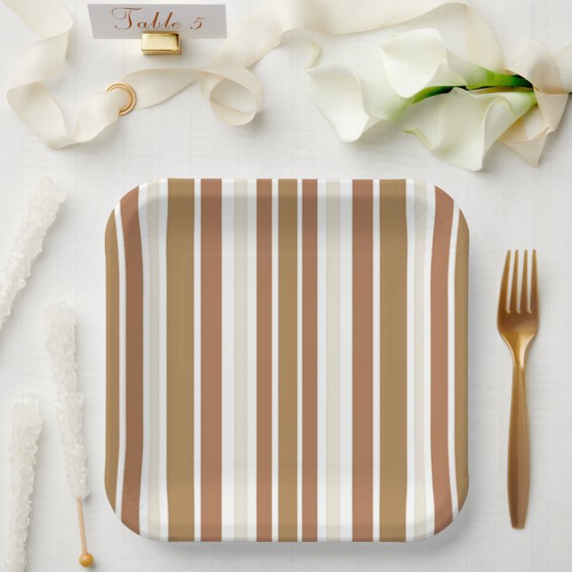 Golden Beach Sand Stripes Paper Plate (Wedding)