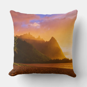 Golden beach sunset, Hawaii Cushion
