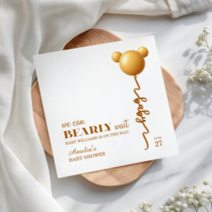 Golden Bear Balloon Neutral Bearly Wait Baby Napkin