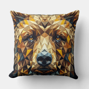 Golden Bear Face Geometric Accent For Cosy Spaces  Cushion